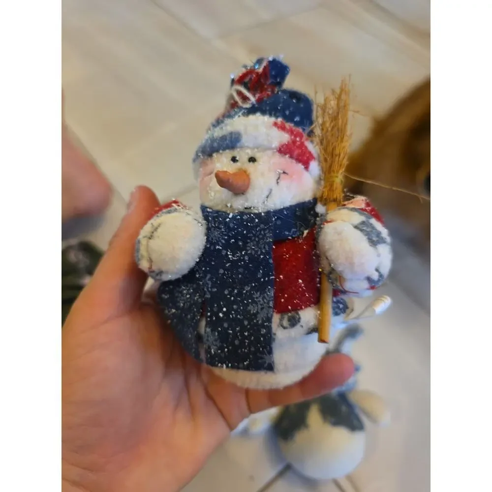 Stand Up Fuzzy Snowman Stuff‎ Animal Winter Holiday Decoration Lot Of 3